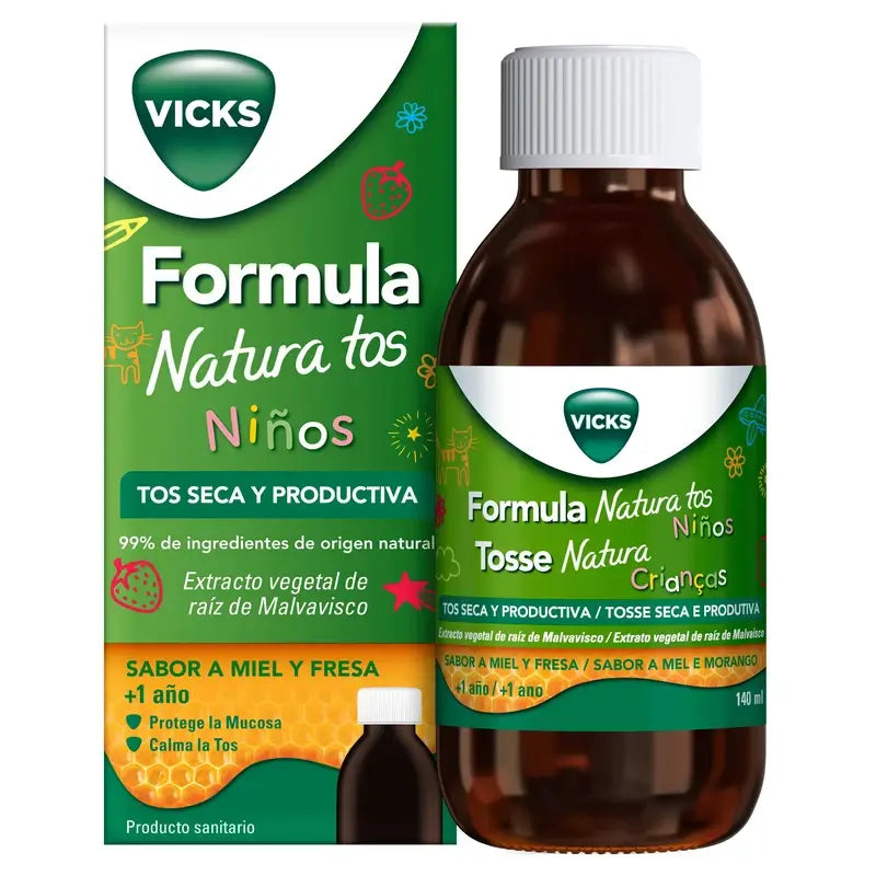 Vicks Natura Formula Children's Cough Syrup, 140 ml | Honey and Strawberry Flavour