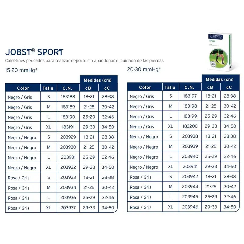 Chaussettes de sport Jobst, noires/grises, 15-20 mmhg