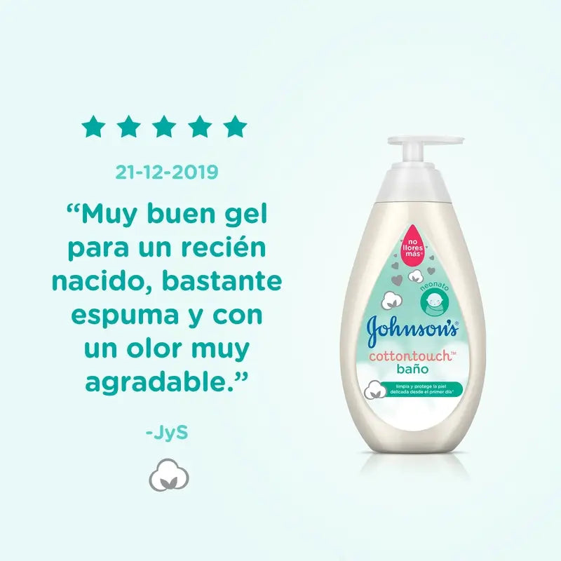 Gel de bain Johnson's Baby Cottontouch, pour bébés et nouveau-nés, peau fine et délicate, avec du coton pur, 500 ml