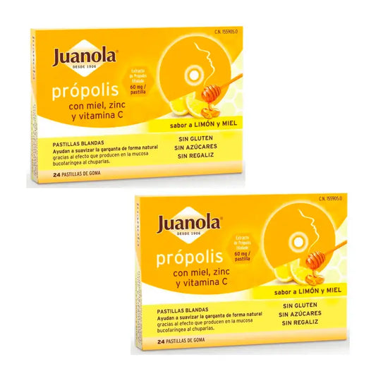 Juanola Propolis Miel Zinc Vitamine C Pack 2 x 24 Comprimés
