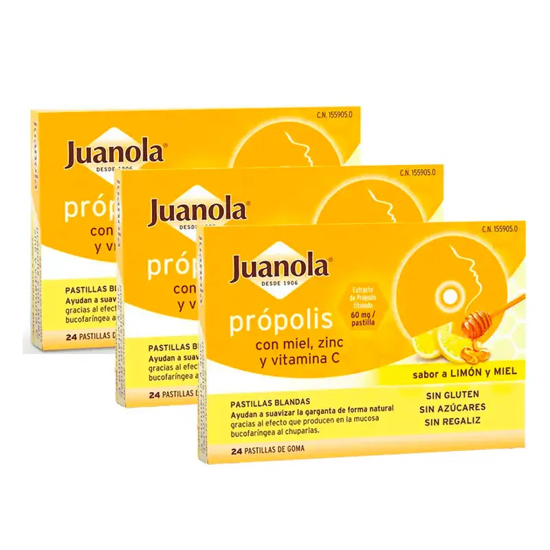 Juanola Propolis Miel Zinc Vitamine C, Pack 3 x 24 Comprimés