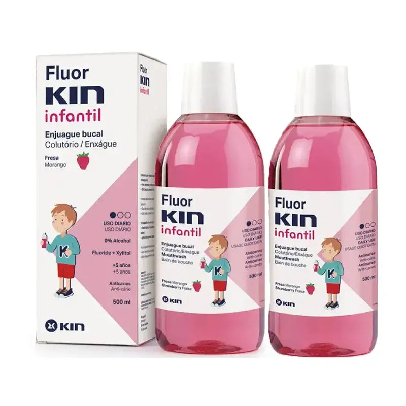 Kin Duplo Fluorkin Infantil Strawberry Rinse, 2 x 500 Ml