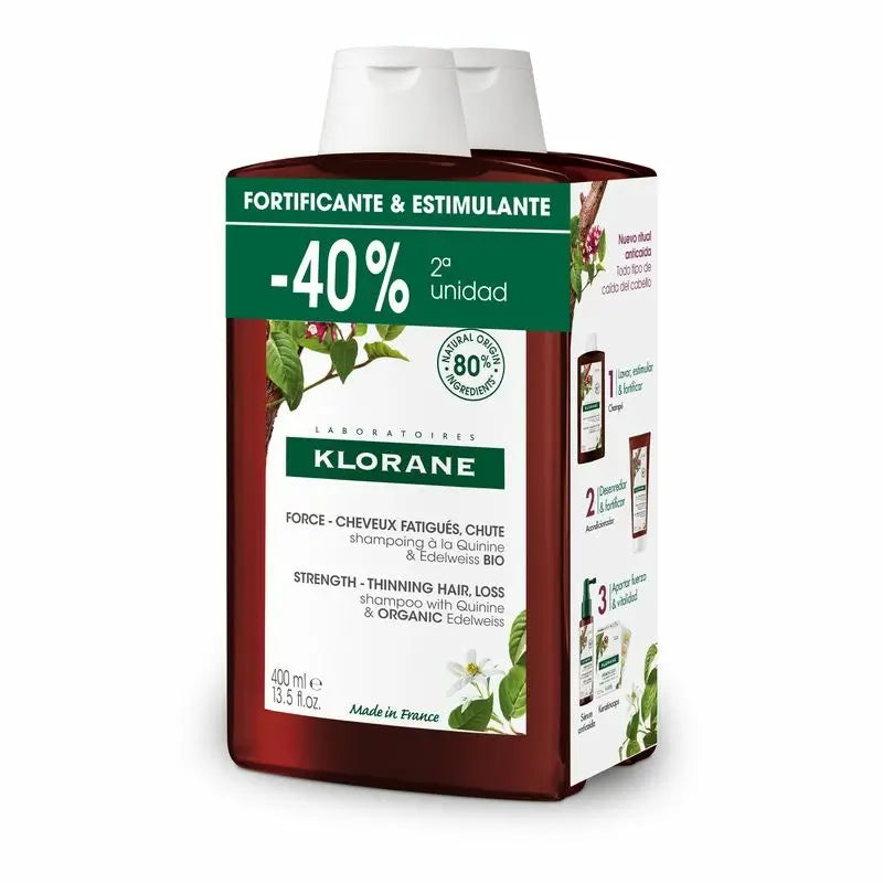 Klorane Quinine Duplo Strengthening & Revitalising Shampoo, 2x400 Ml