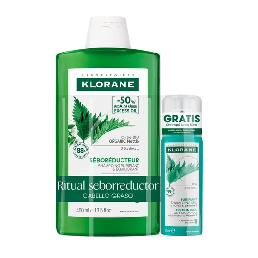 Klorane Pack Organic Nettle Sebum-regulating Shampoo 400 Ml + Nettle & Vitamin E Purifying Dry Shampoo 50 Ml