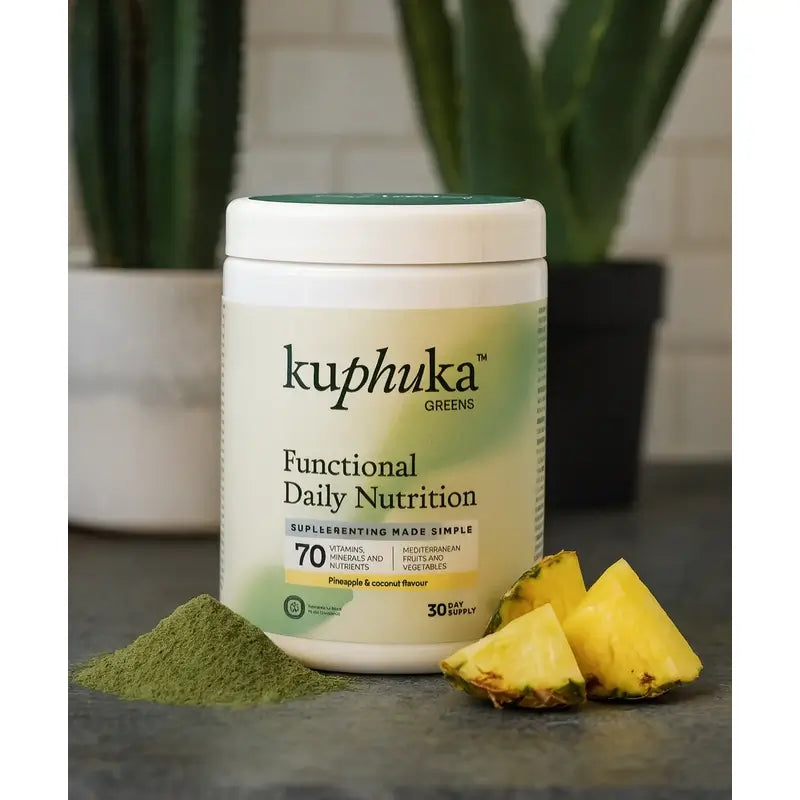Supplément nutritionnel Kuphuka Greens 100% naturel et holistique Ananas et noix de coco, 411 grammes