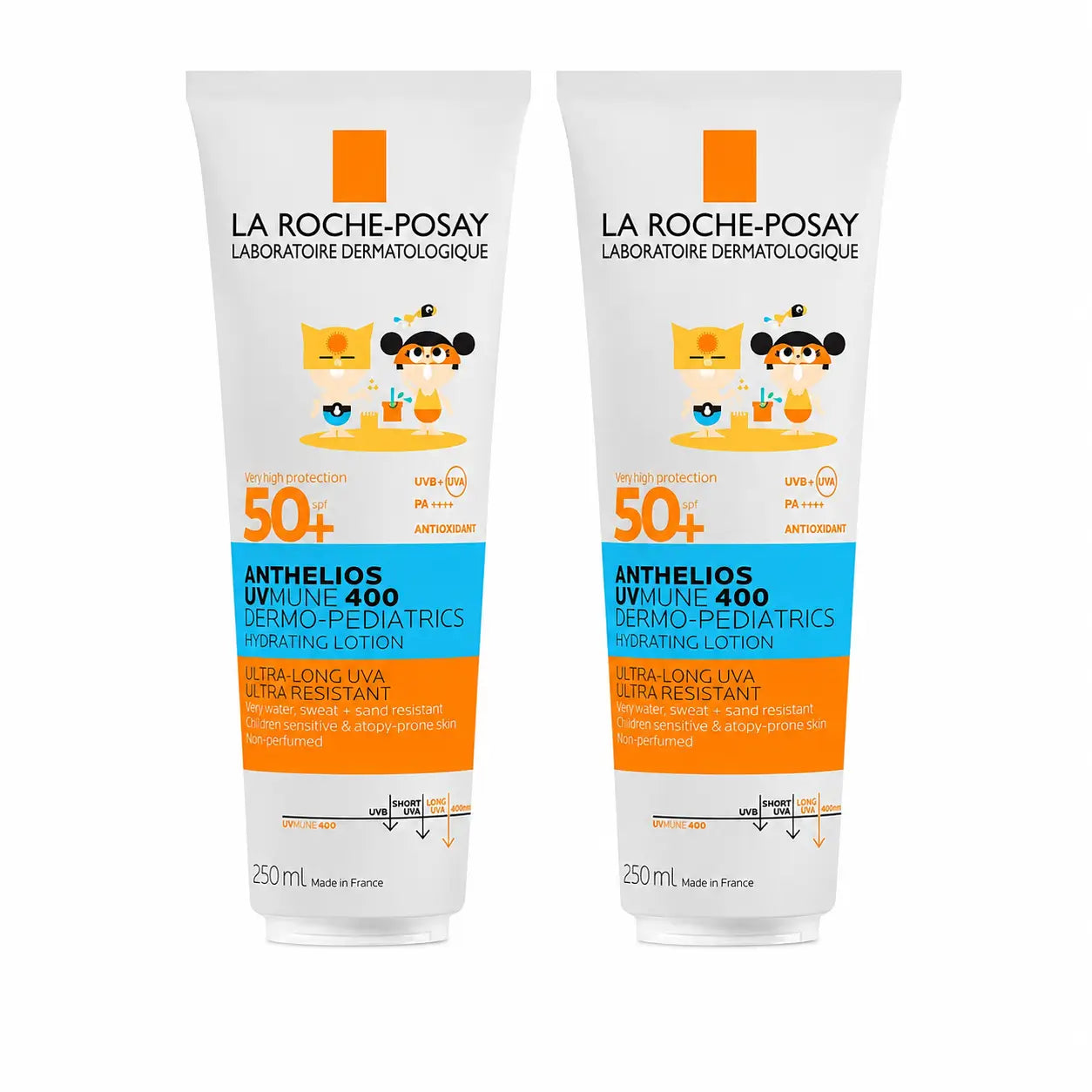 La Roche-Posay Anthelios Dermo-Pédiatrie Lait Hydratant SPF 50+ Crème solaire pour enfants Pack 2 x 250 ml