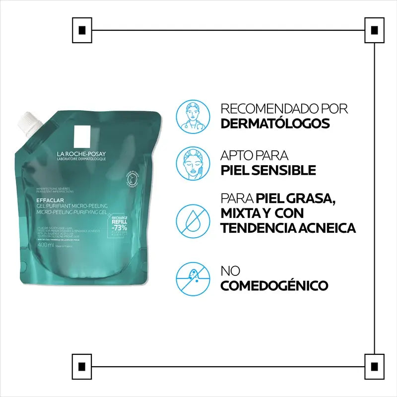 La Roche-Posay Effaclar Gel micro-exfoliant, recharge écologique, 400 ml