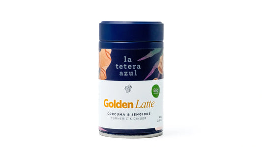 La Tetera Azul Golden Latte 100% Organic, Turmeric Latte With Ginger, Cinnamon And Cardamom, Gourmet Antioxidant Infusion 80g pot.