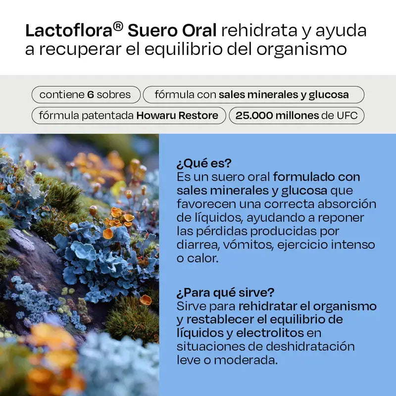 Lactoflora Sérum oral avec probiotiques, prébiotiques et sels minéraux Goût orange, 6 sachets