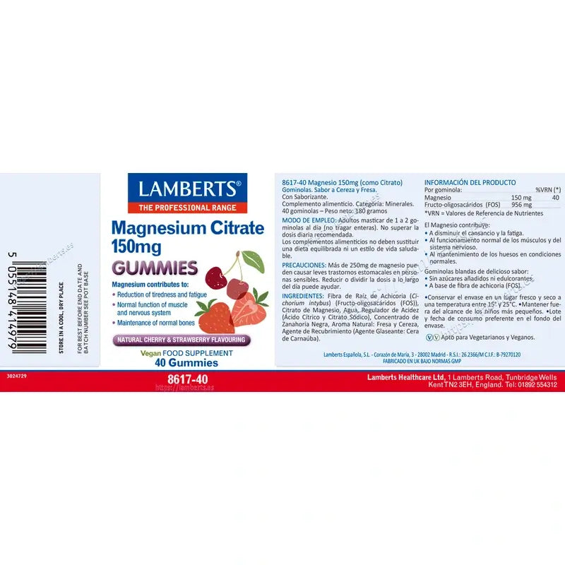 Citrate de magnésium Lamberts, 40 gommes