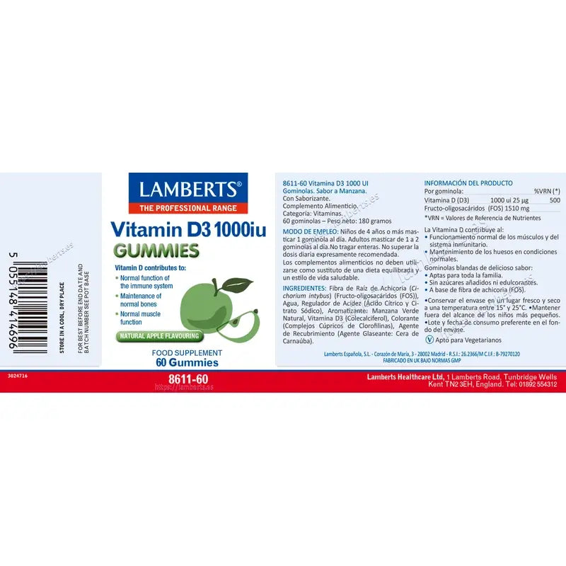 Lamberts Vitamine D3 1000 Ui , 60 gummies