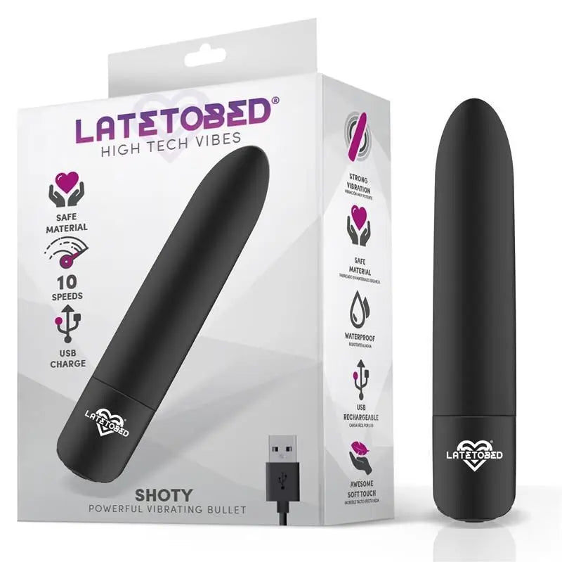 Latetobed Vibrating Bullet Usb 10 Speed Powerful Motor Black