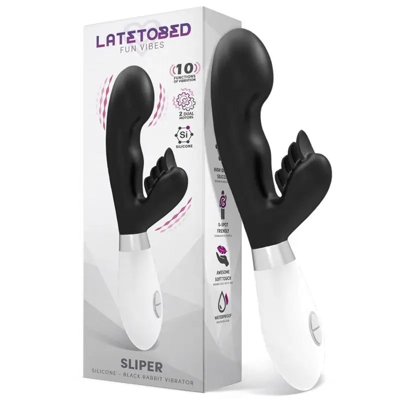 Latetobed Sliper Silicone Rabbit Vibrator Black