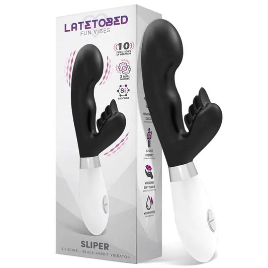 Latetobed Sliper Silicone Rabbit Vibrator Black
