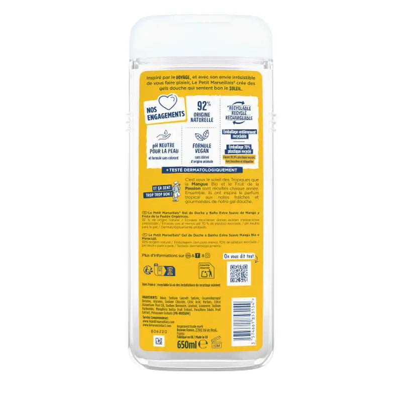 Le Petit Marseillais Gel douche extra-doux à la mangue bio et au fruit de la passion, 650 ml