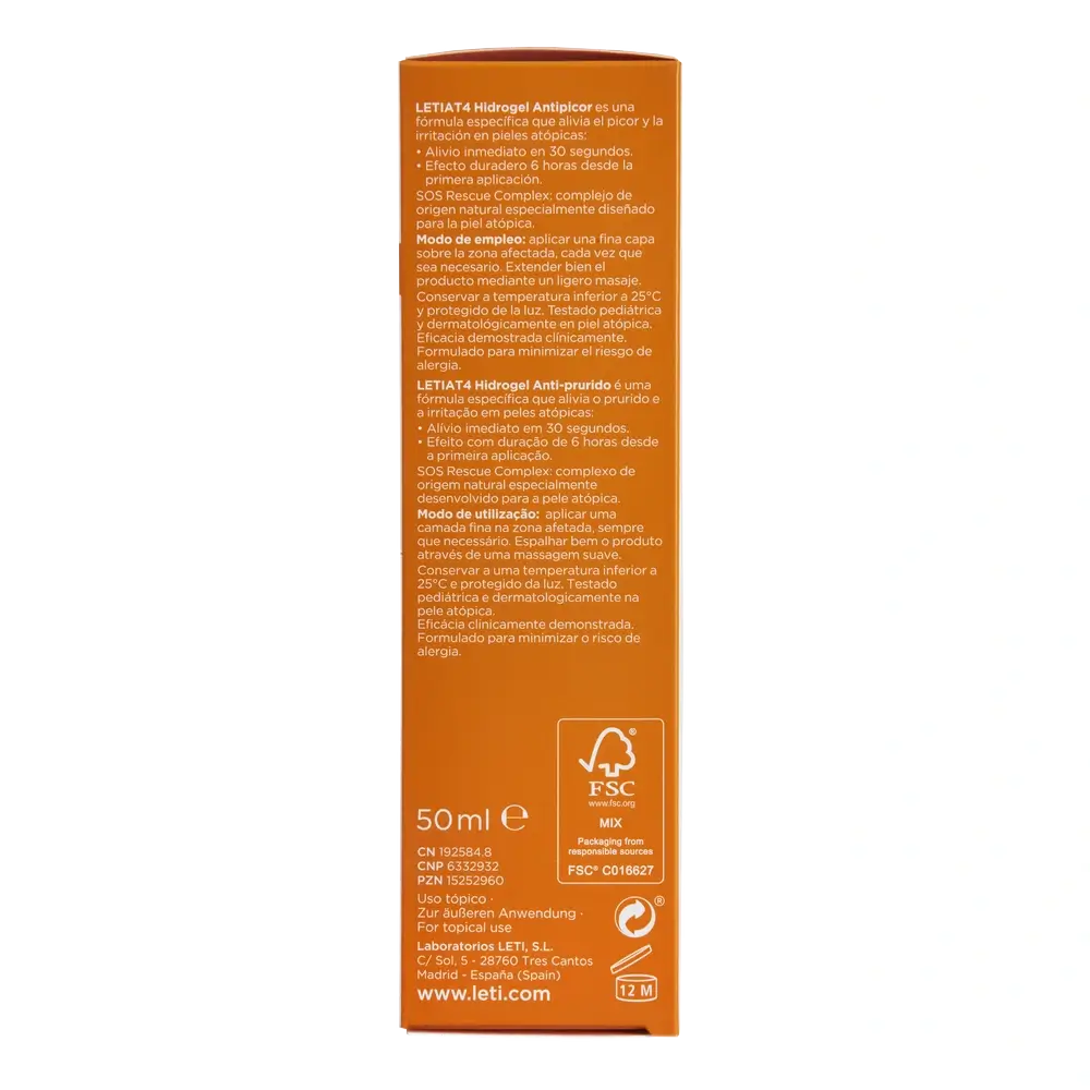 Hydrogel anti-démangeaisons Letiat4, 50 ml