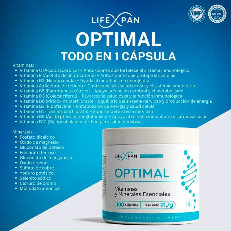 Lifexpan Optimal Vitamines et Minéraux Essentiels, 100 gélules
