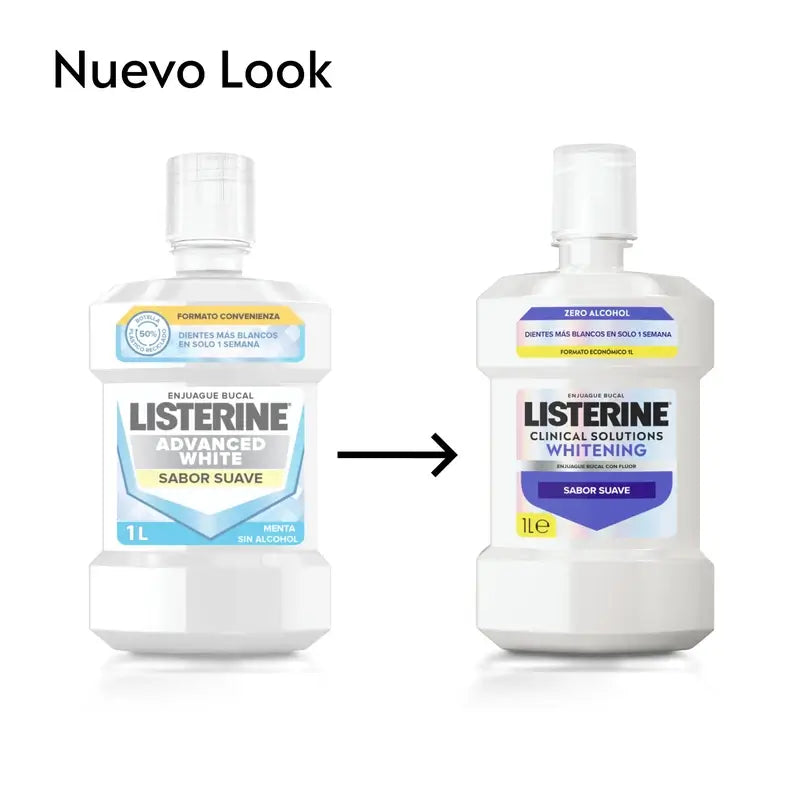 Rince-bouche Listerine, Advanced White avec blanchisseur, saveur menthe douce, sans alcool 2 X 1000ml Pack
