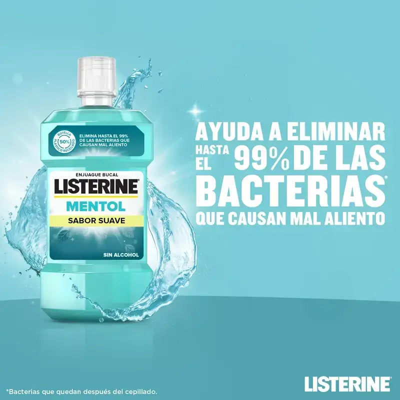 Listerine Bain de bouche Menthol Arôme doux Bain de bouche sans alcool Pack 500 ml + 250 ml
