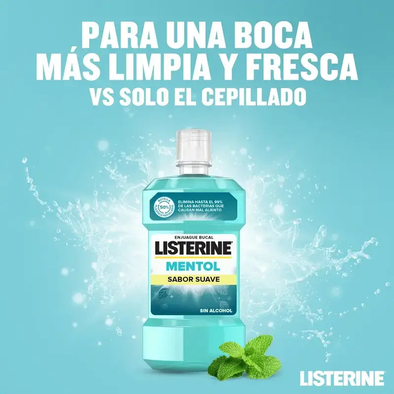 Listerine Bain de bouche Menthol Arôme doux Bain de bouche sans alcool Pack 500 ml + 250 ml