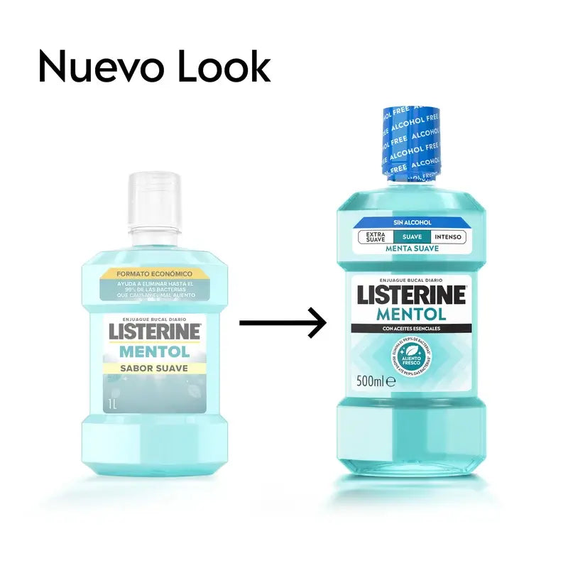 Rince-bouche Listerine, Menthol Doux, Doux, Sans alcool, Usage quotidien, 500ml