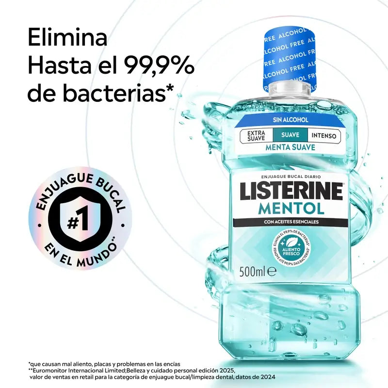 Rince-bouche Listerine, Menthol Doux, Doux, Sans alcool, Usage quotidien, 500ml
