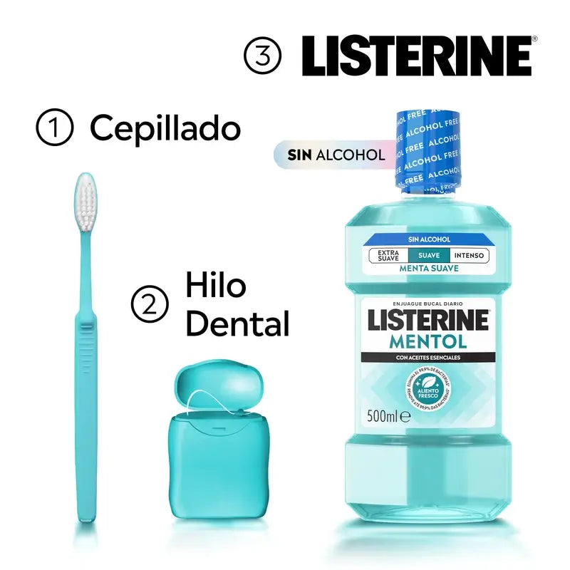 Rince-bouche Listerine, Menthol Doux, Doux, Sans alcool, Usage quotidien, 500ml