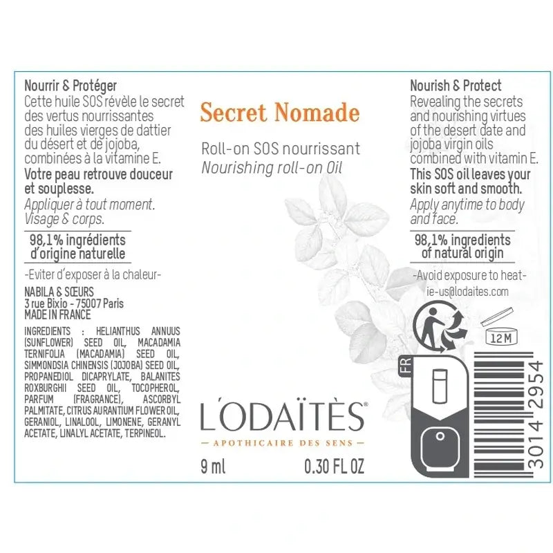 L'Odaïtès Body Secret Nomade - Huile Roll-On Nourrissante , 9 ml