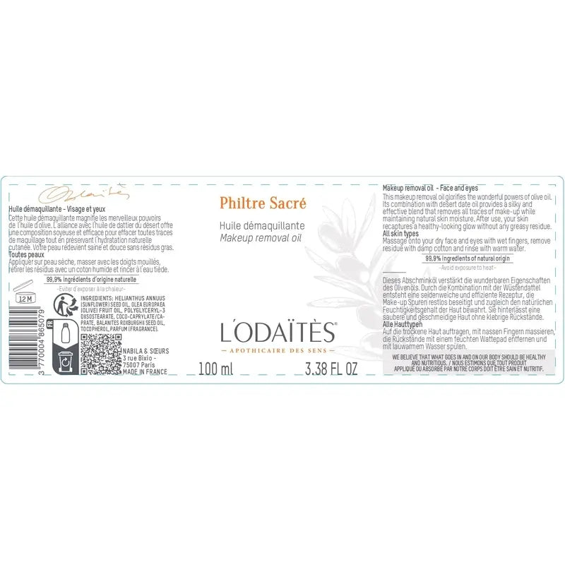 L'Odaïtès Facial Philtre Sacré - Huile démaquillante - Visage et yeux , 100 ml
