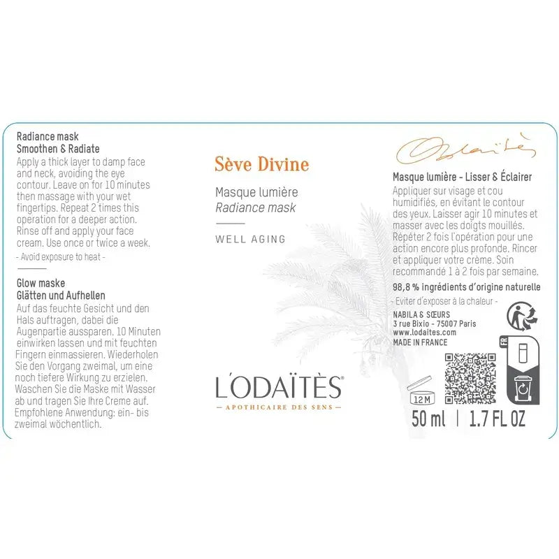 L'Odaïtès Facial Sève Divine - Masque éclaircissant, 50 ml