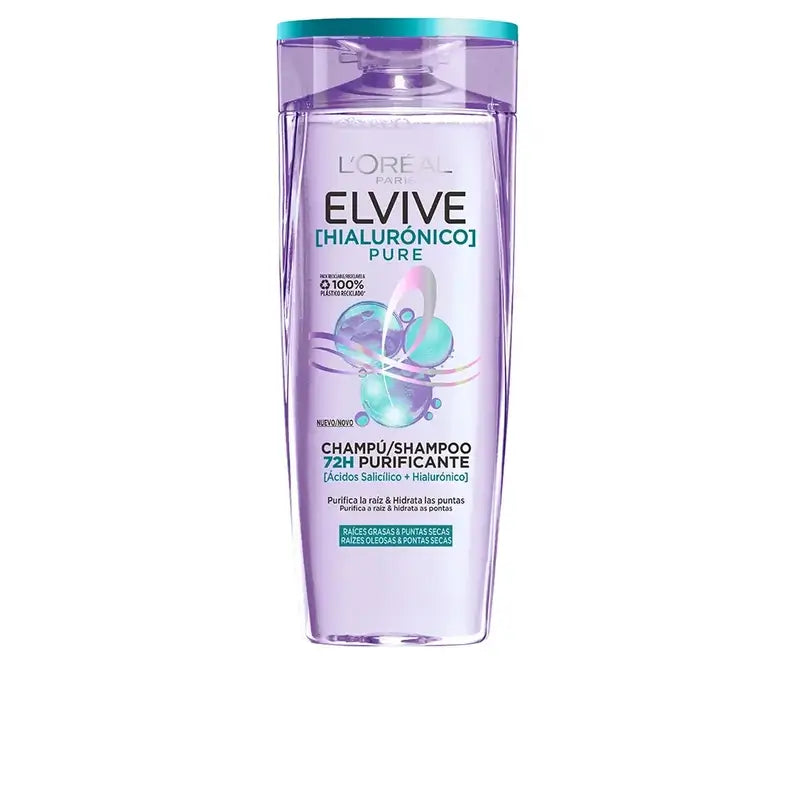L'Oréal Paris Elvive Hyaluronic Pure Shampooing : nettoie, hydrate, fait briller et donne du corps, sans silicone, 400 ml