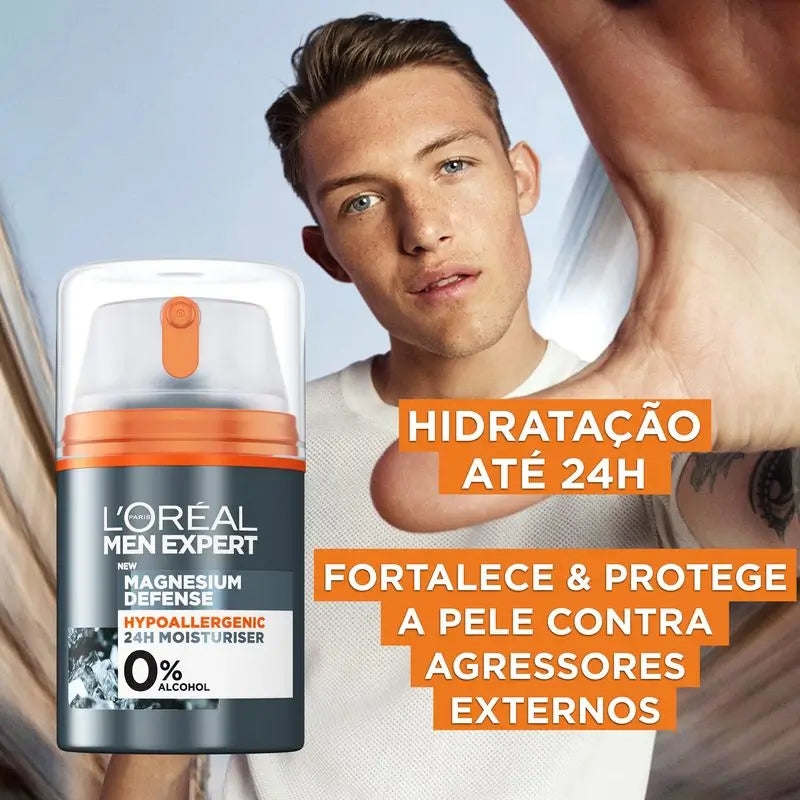 L'Oréal Paris Men Expert Crème Hydratante Hypoallergénique : Magnésium Minéral & Acide Hyaluronique