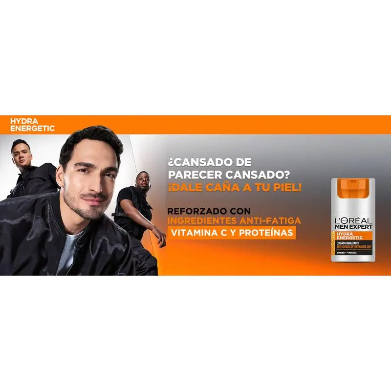 L'Oréal Paris Men Expert Hydra Energetic 24H Anti-Fatigue Crème Hydratante pour Homme à la Vitamine C et aux Protéines - 50 Ml