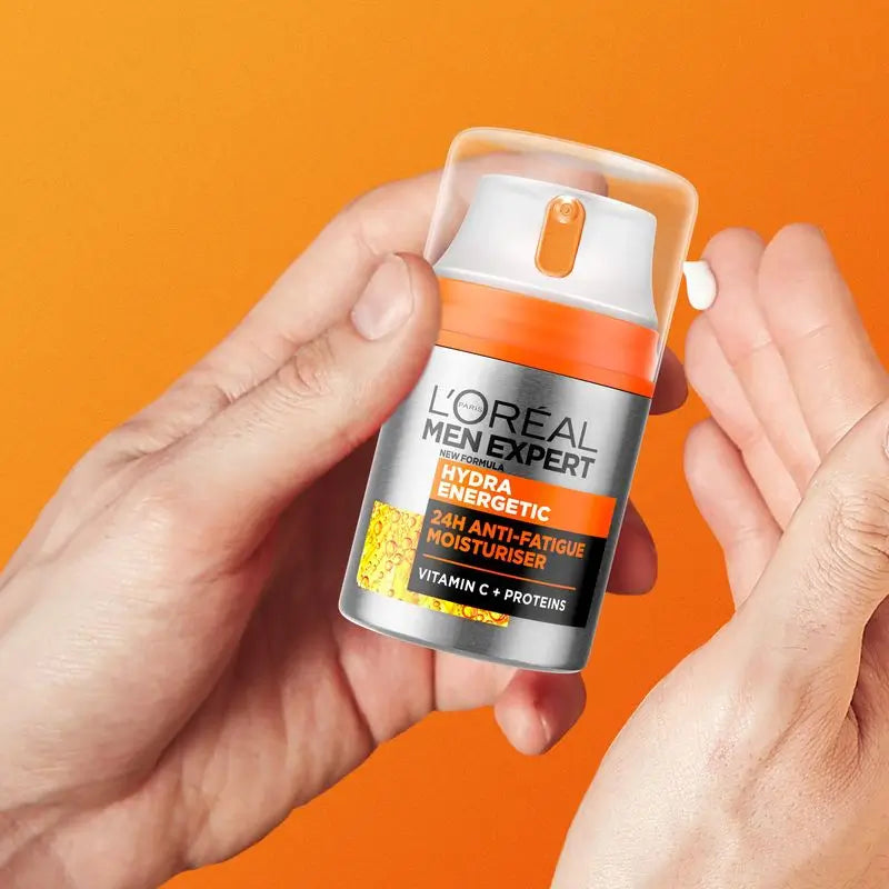 L'Oréal Paris Men Expert Hydra Energetic 24H Anti-Fatigue Crème Hydratante pour Homme à la Vitamine C et aux Protéines - 50 Ml