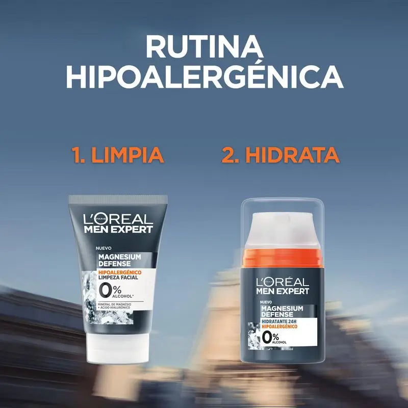 L'Oréal Paris Men Expert Nettoyant Visage Défense Magnésium : Hypoallergénique, Minéral Magnésium & Acide Hyaluronique