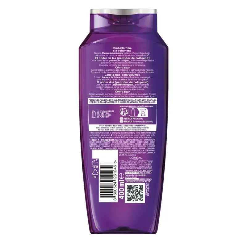 L'Oréal Paris Elvive Shampooing Volumisant Avec Peptides de Collagène, 400 ml