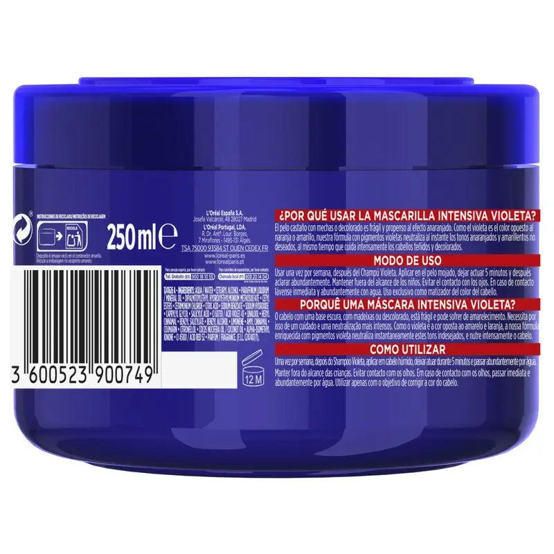 L'Oréal Paris Elvive Color Vive Mask : Violet matifiant pour cheveux blonds, gris ou méchés, 250Ml
