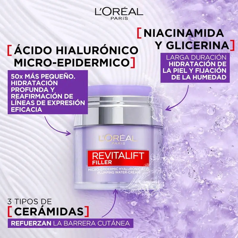 L'Oréal Paris Revitalift Filler Cream Gel : Acide Hyaluronique & 3 Céramides, Hydratation Intense