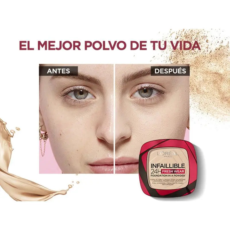 L'Oréal Paris Infallible 24H Poudre Compacte Matte Longue Durée Teinte 140 Beige Doré Pour Peaux Moyennes
