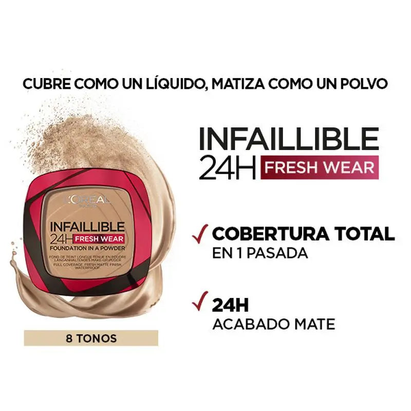 L'Oréal Paris Infallible 24H Poudre Compacte Matte Longue Durée Teinte 140 Beige Doré Pour Peaux Moyennes