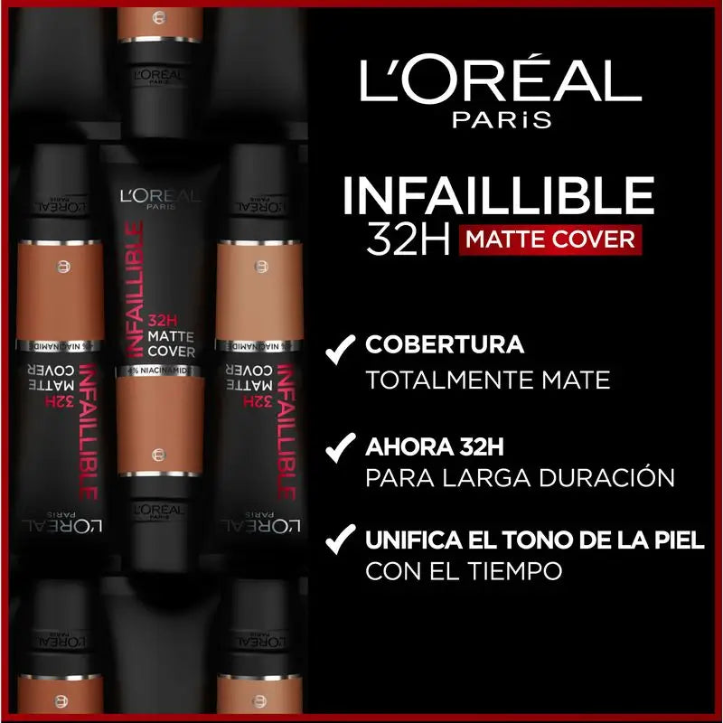 L'Oréal Paris Infallible 32H Matte Cover Matte Base 300 Ambre 30Ml Avec Niacinamide, Spf25, Résistant à l'eau