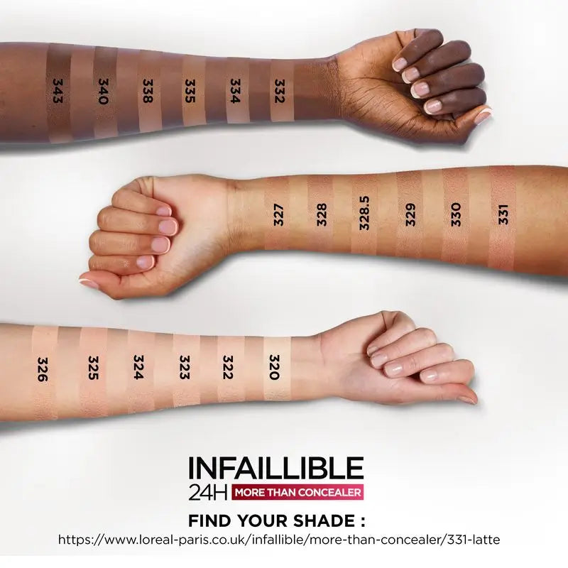 L'Oréal Paris Infallible More Than Concealer Anti-cernes, teinte 331 Latte/Café Au Lait, 11 ml
