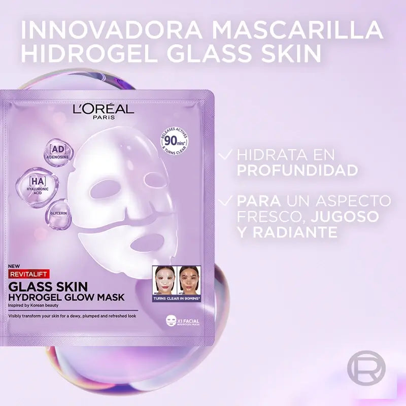 L'Oréal Paris Masque Tissue Revitalift Masque facial Hydrogel peau de verre, 1 unité