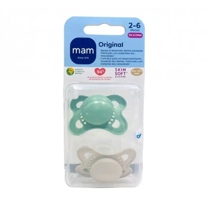 Mam Baby Pacifier Original Start Silicone Neutral 2-6M, 2 Units