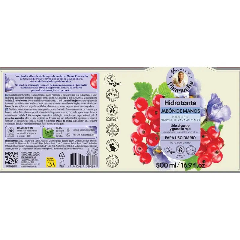 Mama Pharmelia Savon à main hydratant à l'iris sauvage et à la groseille, 500 ml