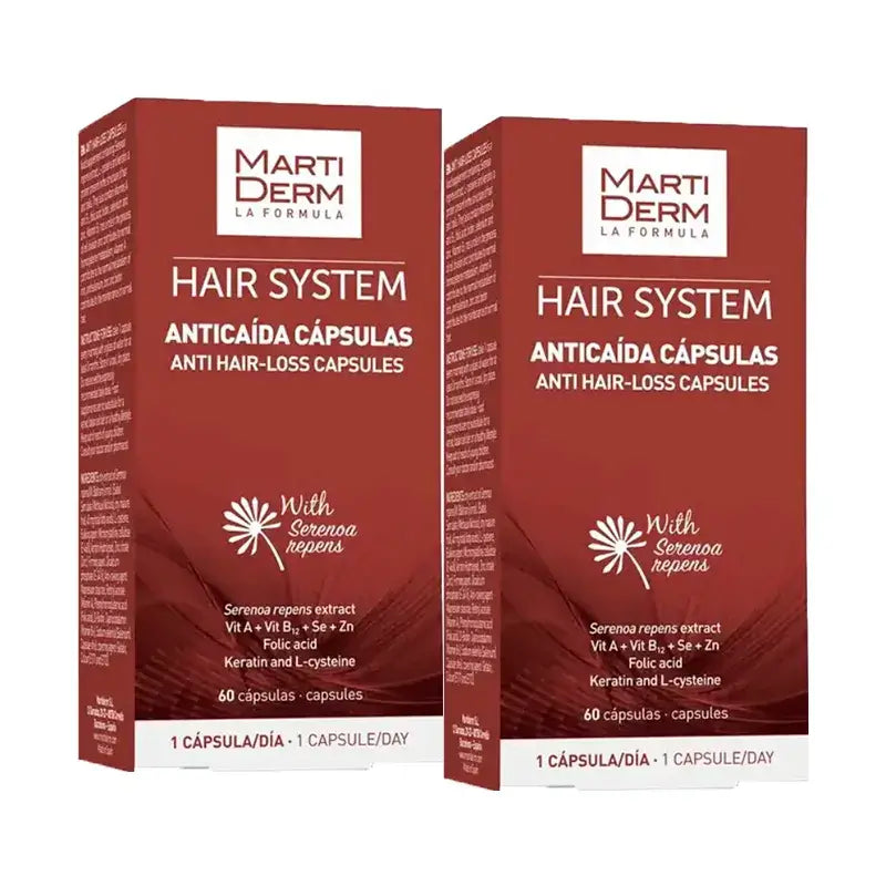 Martiderm Hair System Capsules contre la chute des cheveux, paquet de 2 x 60 capsules