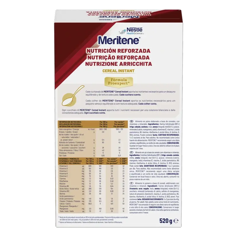 Meritene Cereal Instant Cream of 8 Cereals with Honey, 520 grammes