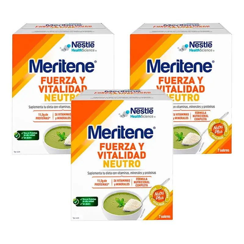 Meritene Strength and Vitality Shake Neutral Flavour, Pack 3 Boxes 7 sachets x 50 grams