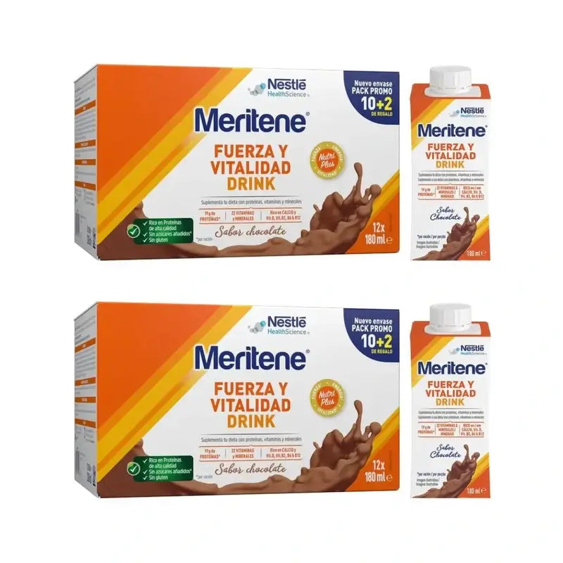 Meritene Strength & Vitality Drink Chocolate, 10+2 x 180 Ml, Pack Of 2