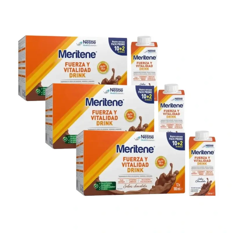 Meritene Strength & Vitality Drink Chocolate, 10+2 x 180 Ml, Pack Of 3